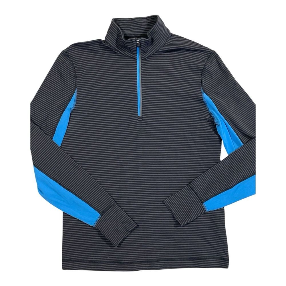 Lululemon Men's Velocity‎ 1/4 Zip Mini Hyper Stripe Black Gray Stretch
